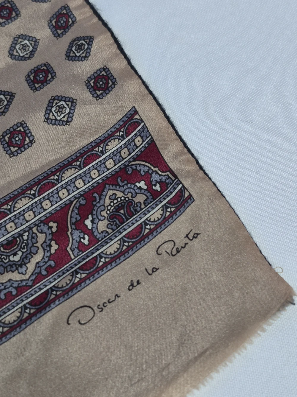 Vintage Oscar de la Renta wool silk paisley geometric mens Scarf Japan  classic